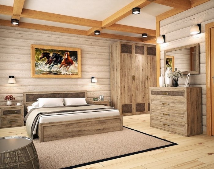 Деревянная спальня интерьер