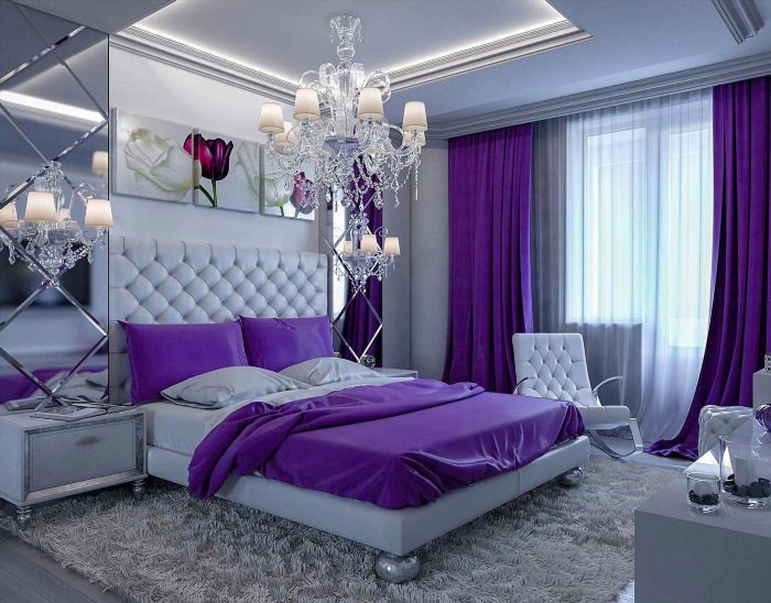 Фиолетовый интерьер спальни