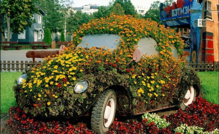 Машина из живых цветов
