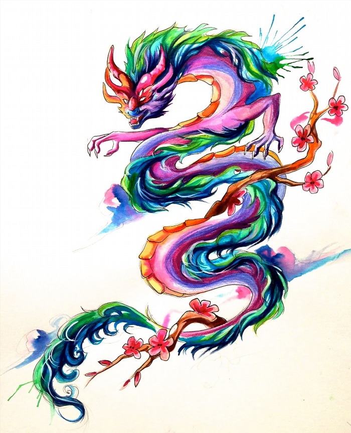 Цветной тату дракон