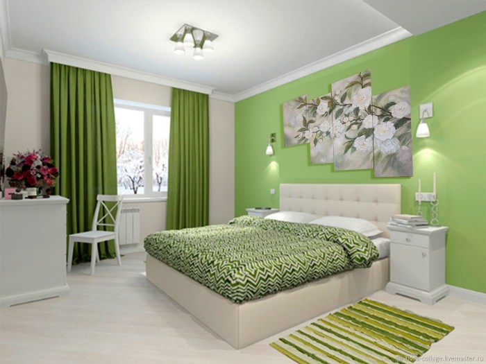 Спальня в зеленых оттенках
