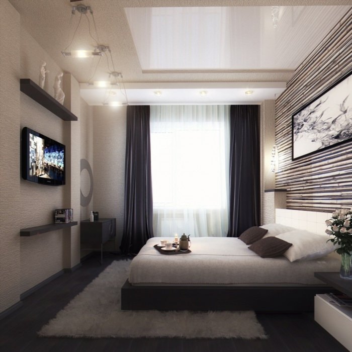 Дизайн прямоугольной спальни