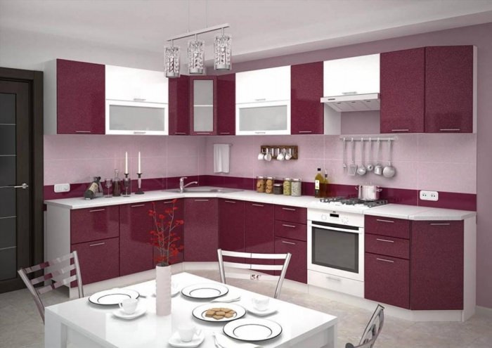 Кухонный гарнитур малинового цвета