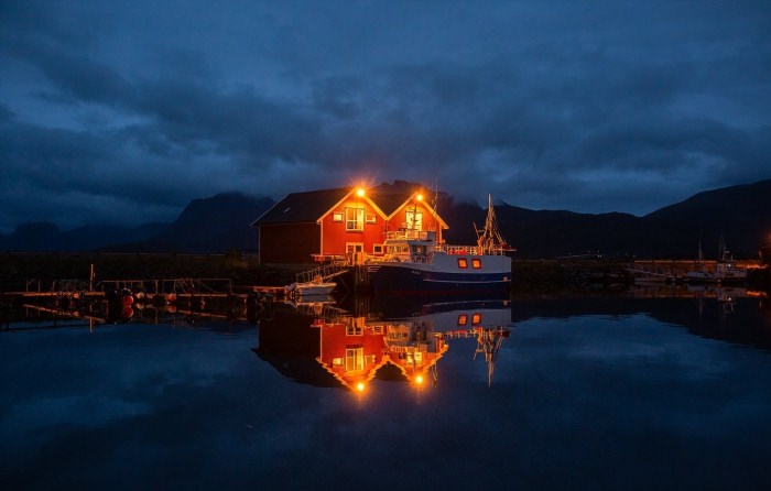 Норвегия Лофотенские острова ночью