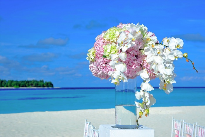 Букет цветов на берегу моря