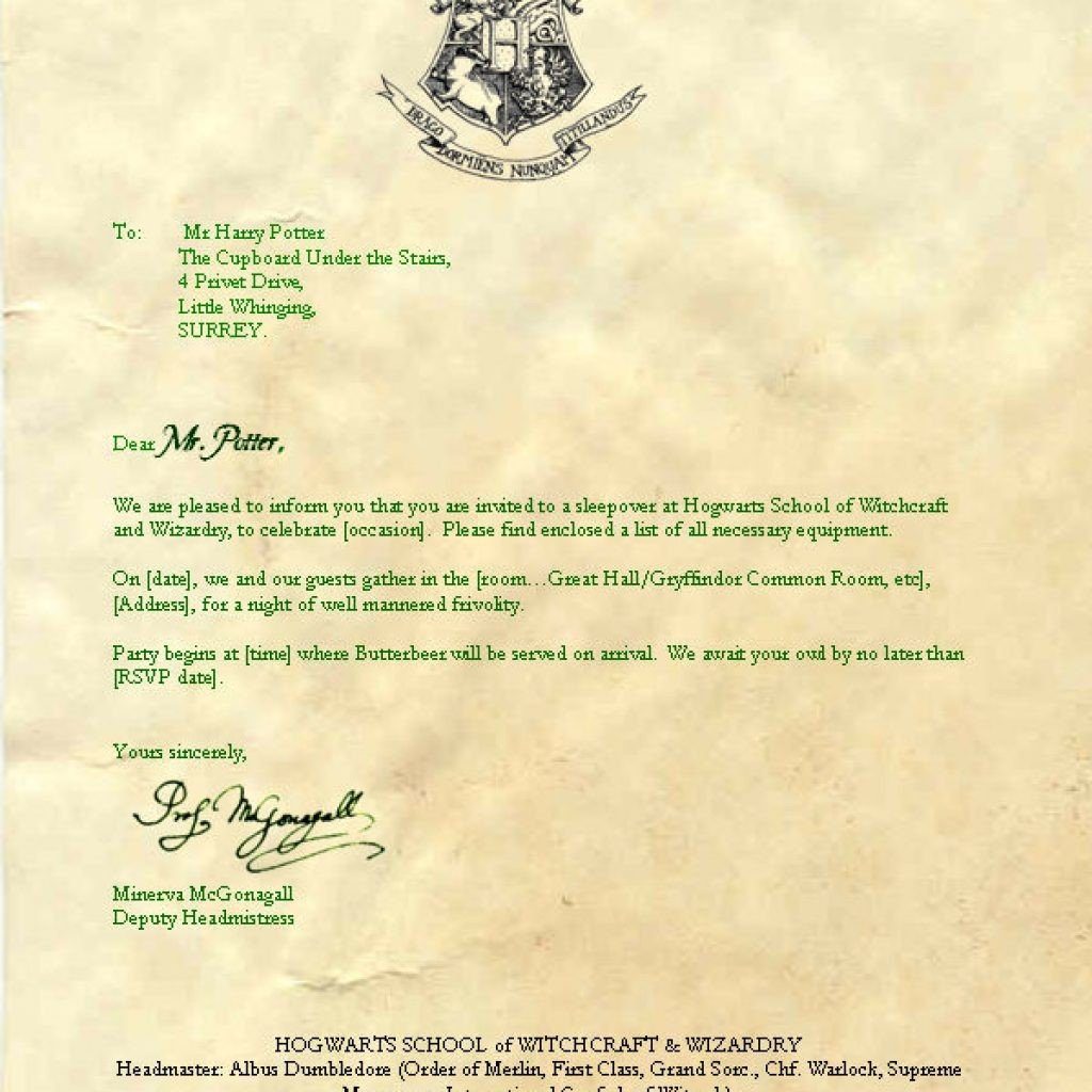 Гарри Поттер приглашение в Хогвартс