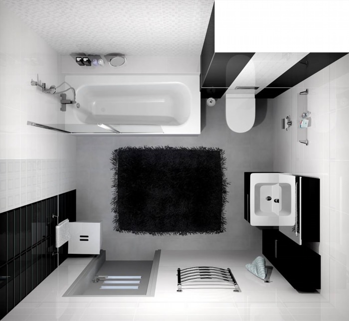 Черно белая ванная комната