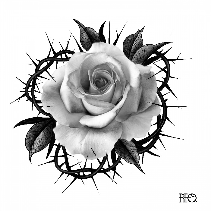 Татуировка роза с шипами