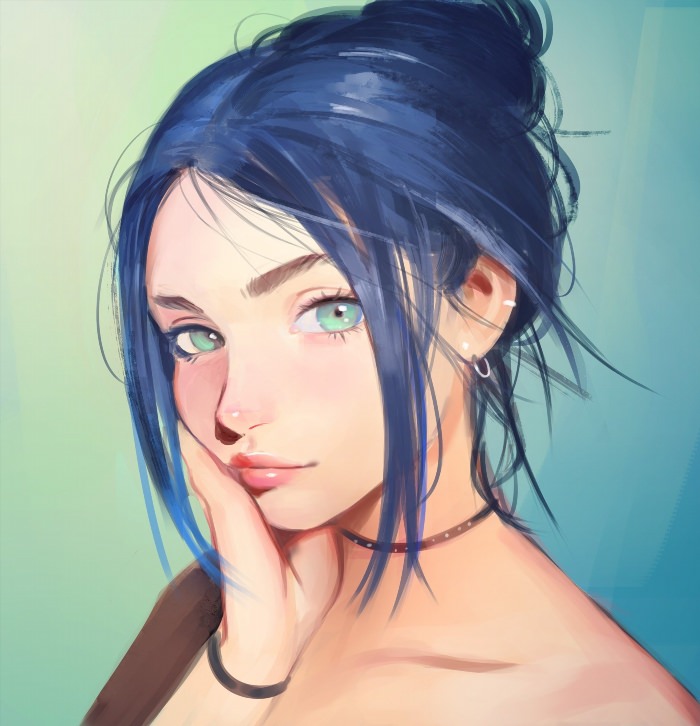 Девушка с синими волосами
