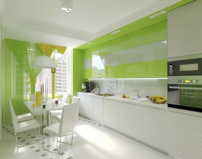 Бело зеленая кухня в интерьере