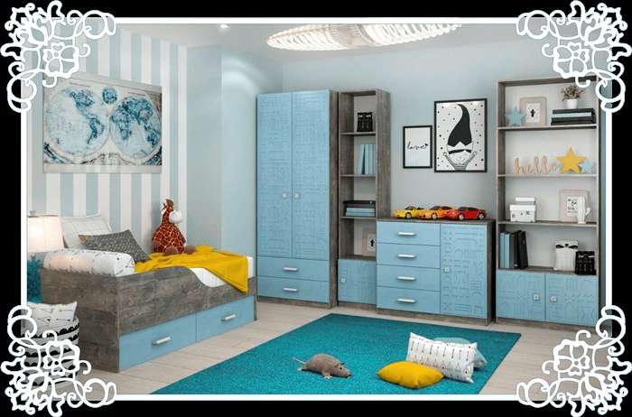 Детская комната в серо голубых тонах