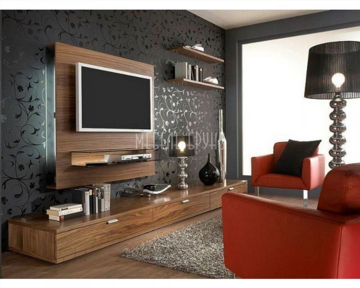 Дизайн стены с телевизором в гостиной