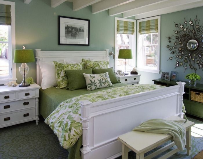 Оливковый цвет в интерьере спальни